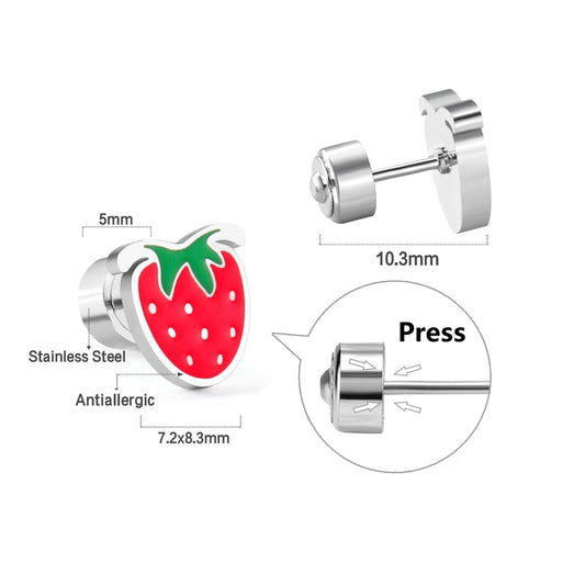 Stainless Steel Strawberry Stud Earrings with Epoxy (Press Back)