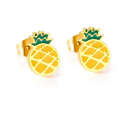 Gold Plated Surgical Steel Pineapple Ear Stud with epoxy