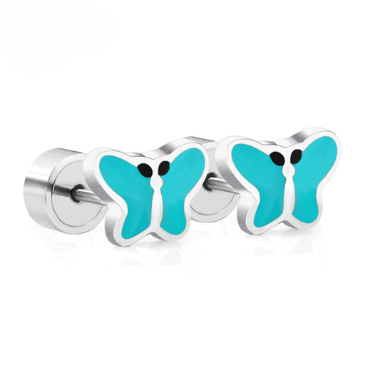 Stainless Steel Butterfly Stud Earrings with Epoxy (Press Back)