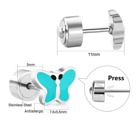 Stainless Steel Butterfly Stud Earrings with Epoxy (Press Back)