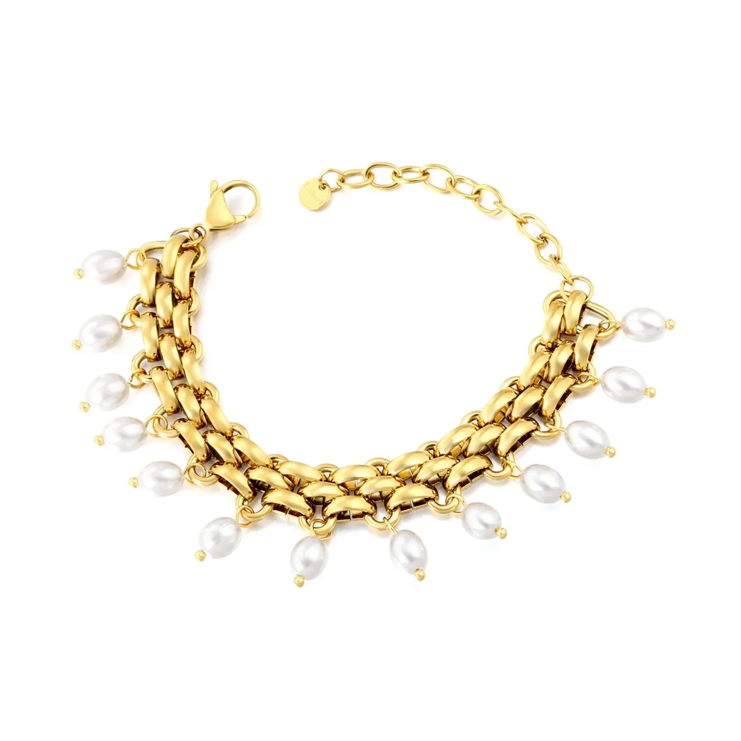 Adult Gold Plated Bracelet With Tassel Imitation Pearls