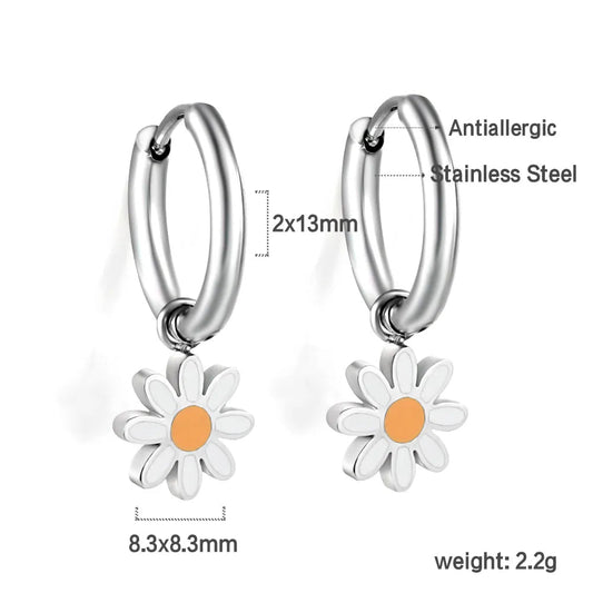Stainless Steel Daisy Hoop Earrings with Epoxy