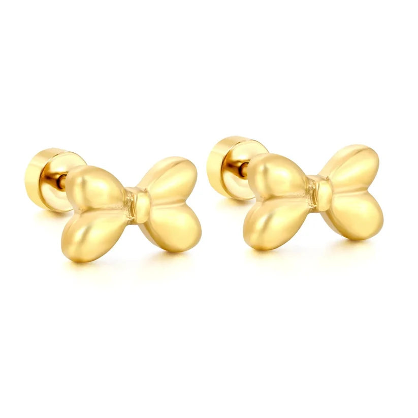 Gold-Plated Stainless Steel Bowknot Stud Earrings (Twist Back)