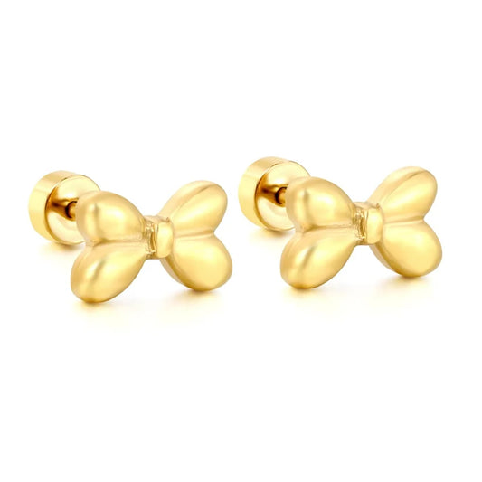 Gold-Plated Stainless Steel Bowknot Stud Earrings (Twist Back)