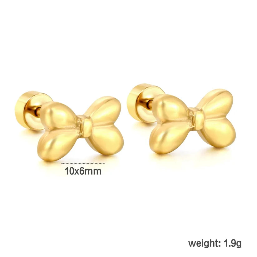 Gold-Plated Stainless Steel Bowknot Stud Earrings (Twist Back)