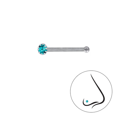 925 Sterling Silver Round Crystal Nose Stud With Ball - 2mm