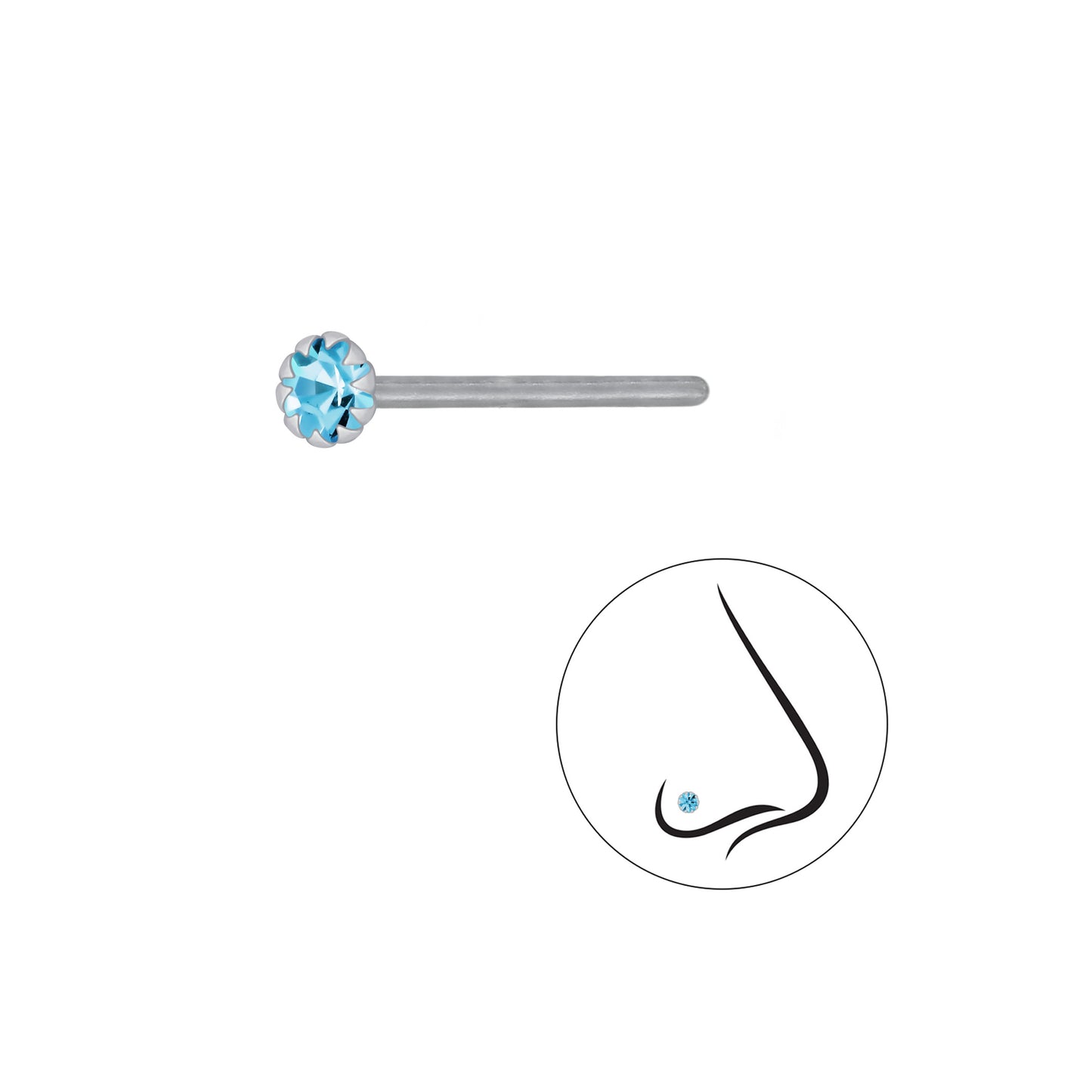 925 Sterling Silver Round Crystal Nose Stud - 2.5mm