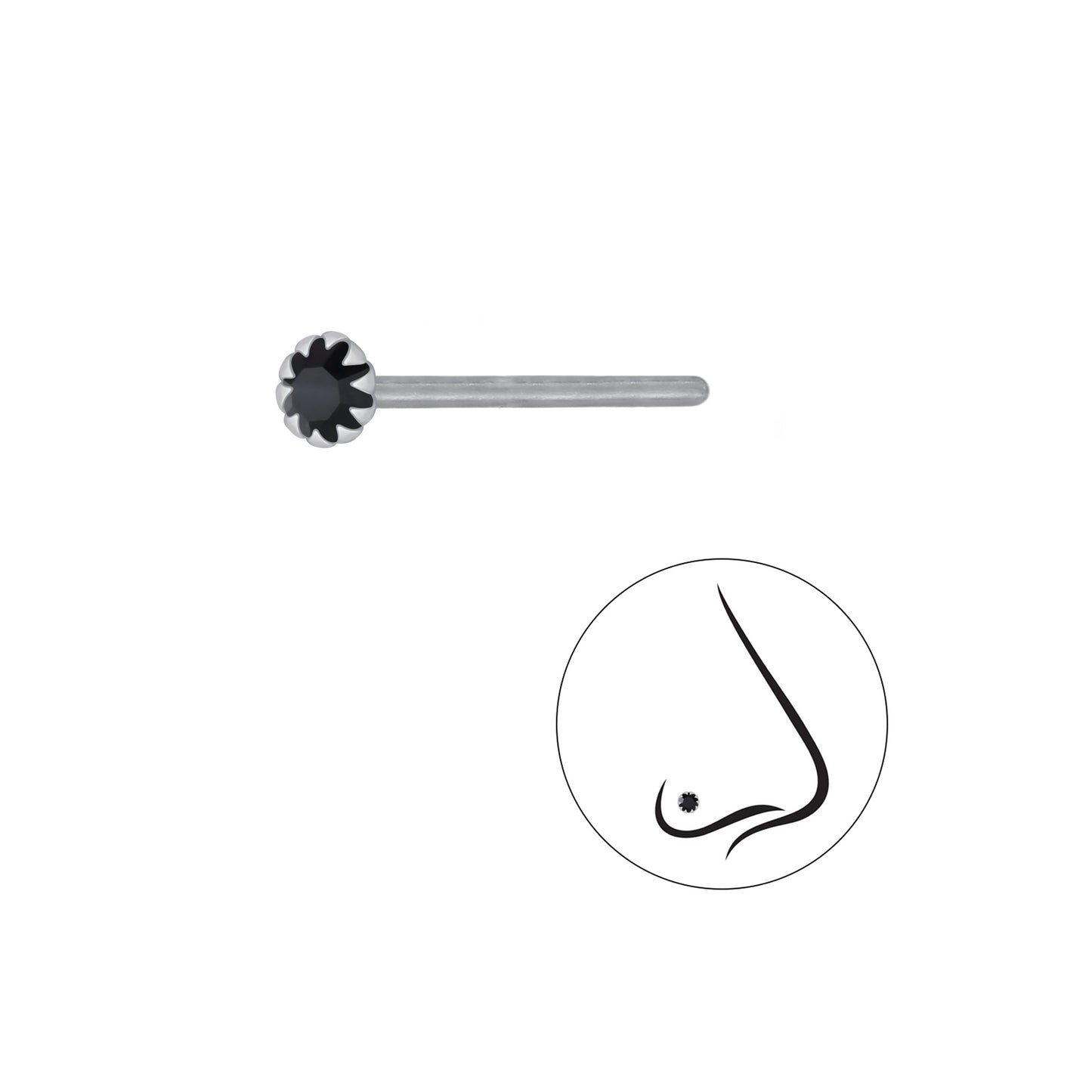 925 Sterling Silver Round Crystal Nose Stud - 2.5mm