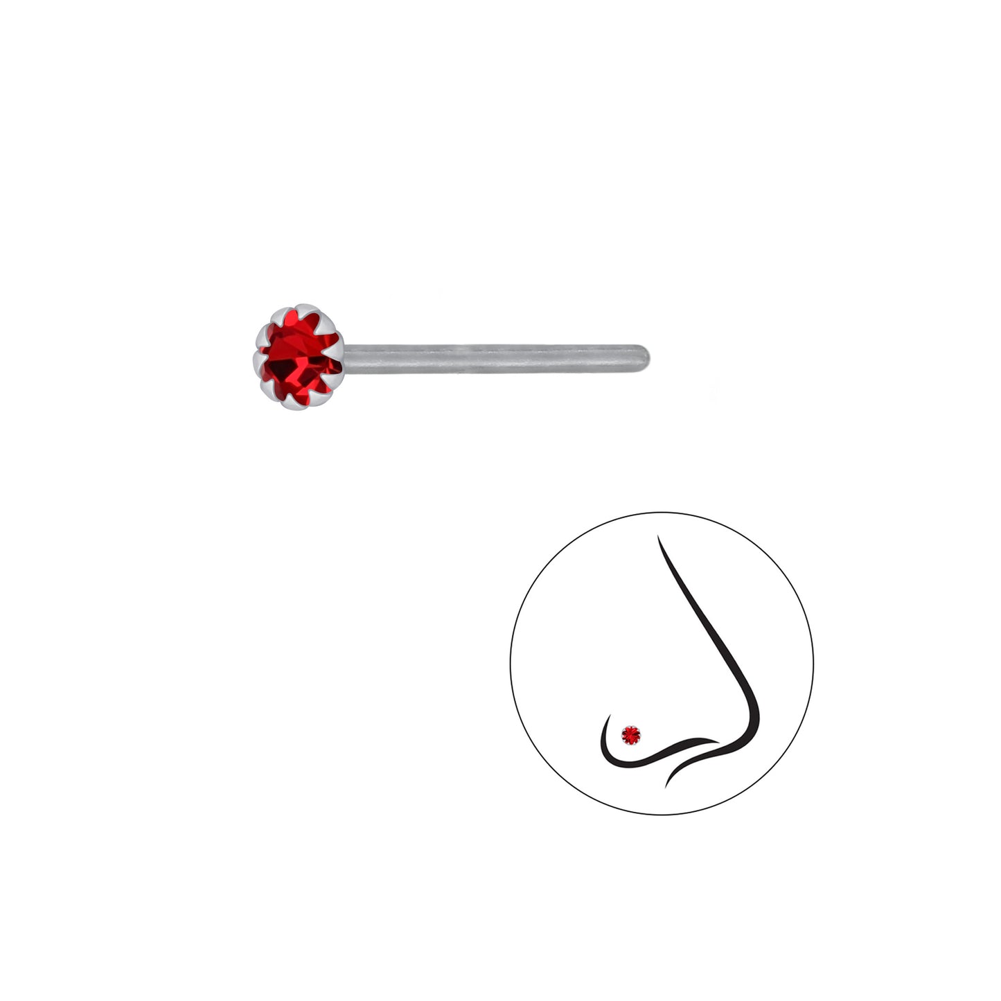 925 Sterling Silver Round Crystal Nose Stud - 2.5mm