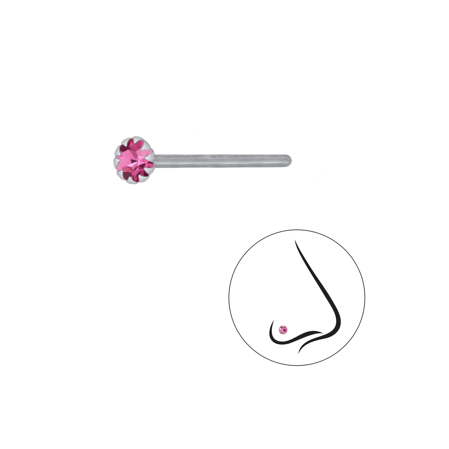 925 Sterling Silver Round Crystal Nose Stud - 2.5mm