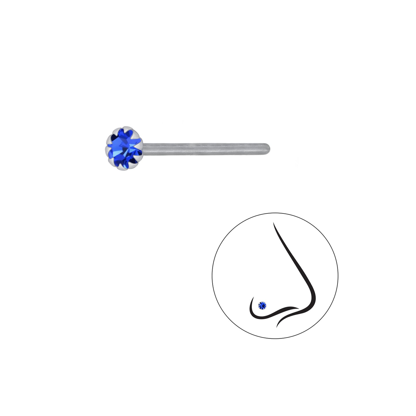 925 Sterling Silver Round Crystal Nose Stud - 2.5mm