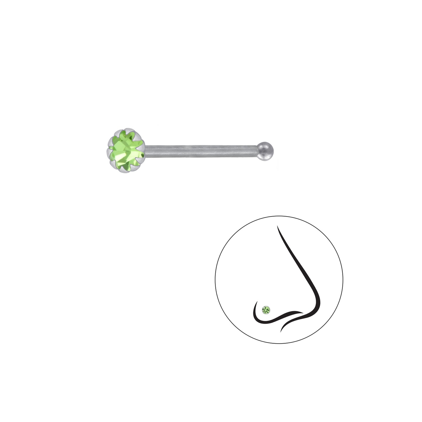 925 Sterling Silver Round Crystal Nose Stud With Ball - 2.5mm