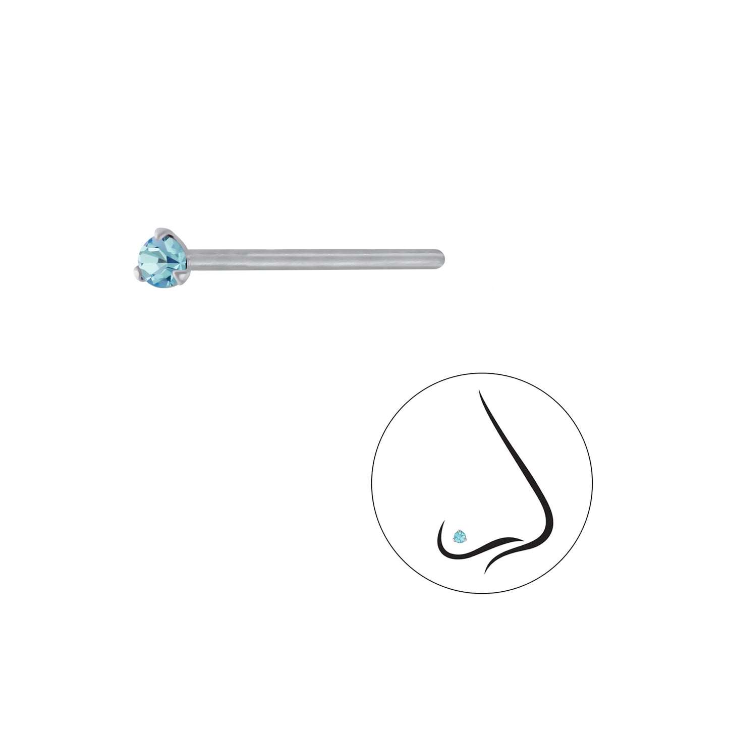 925 Sterling Silver Round Crystal Nose Stud - 1.5mm
