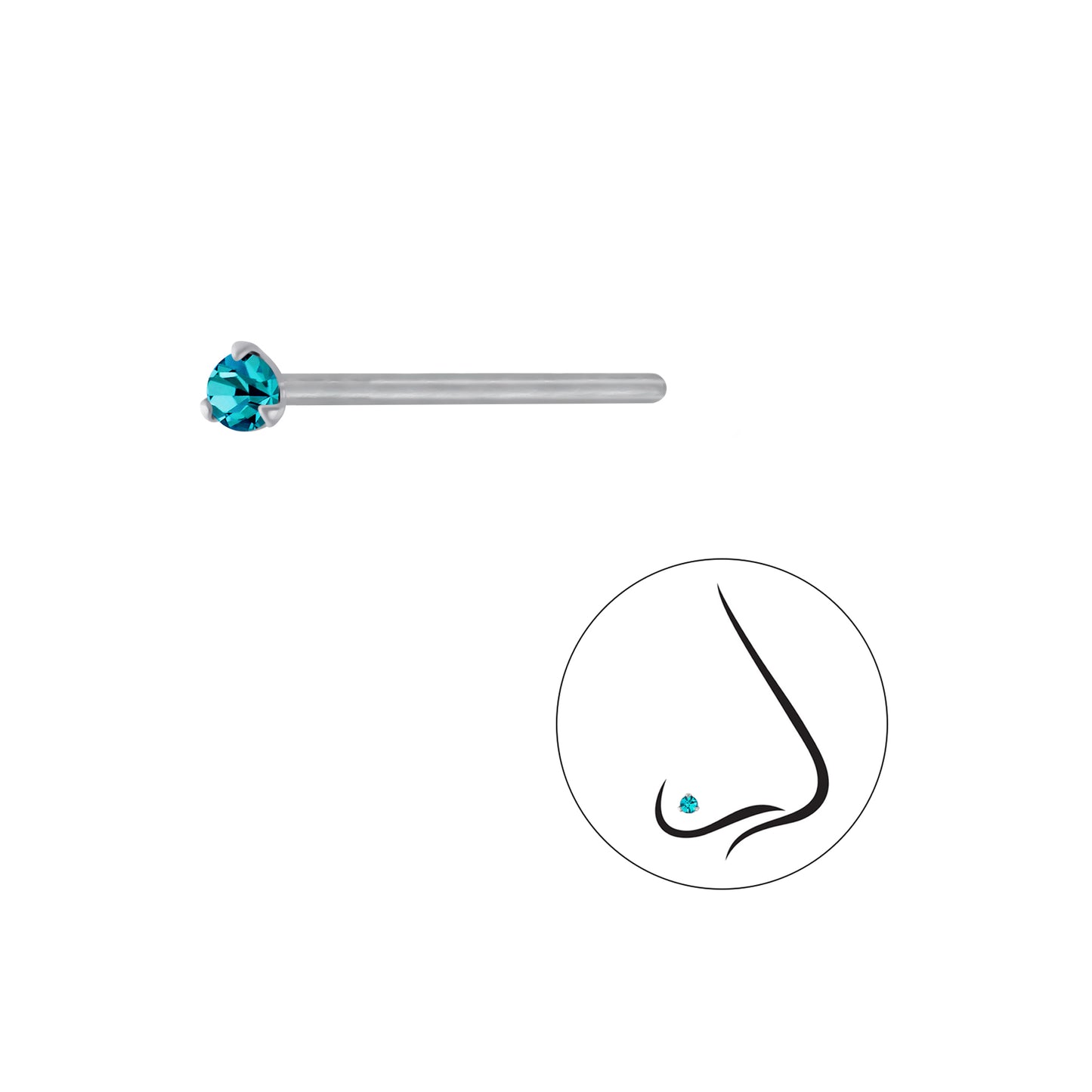 925 Sterling Silver Round Crystal Nose Stud - 1.5mm