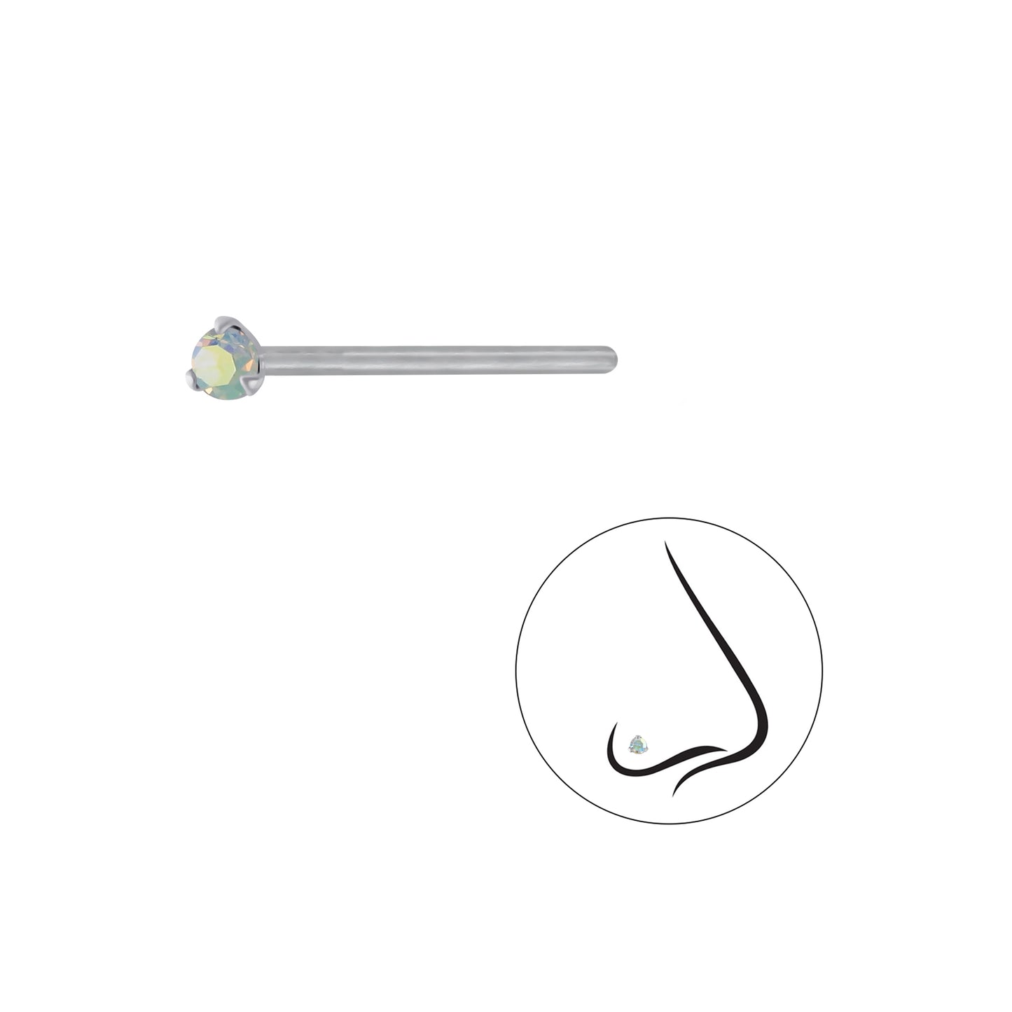 925 Sterling Silver Round Crystal Nose Stud - 1.5mm