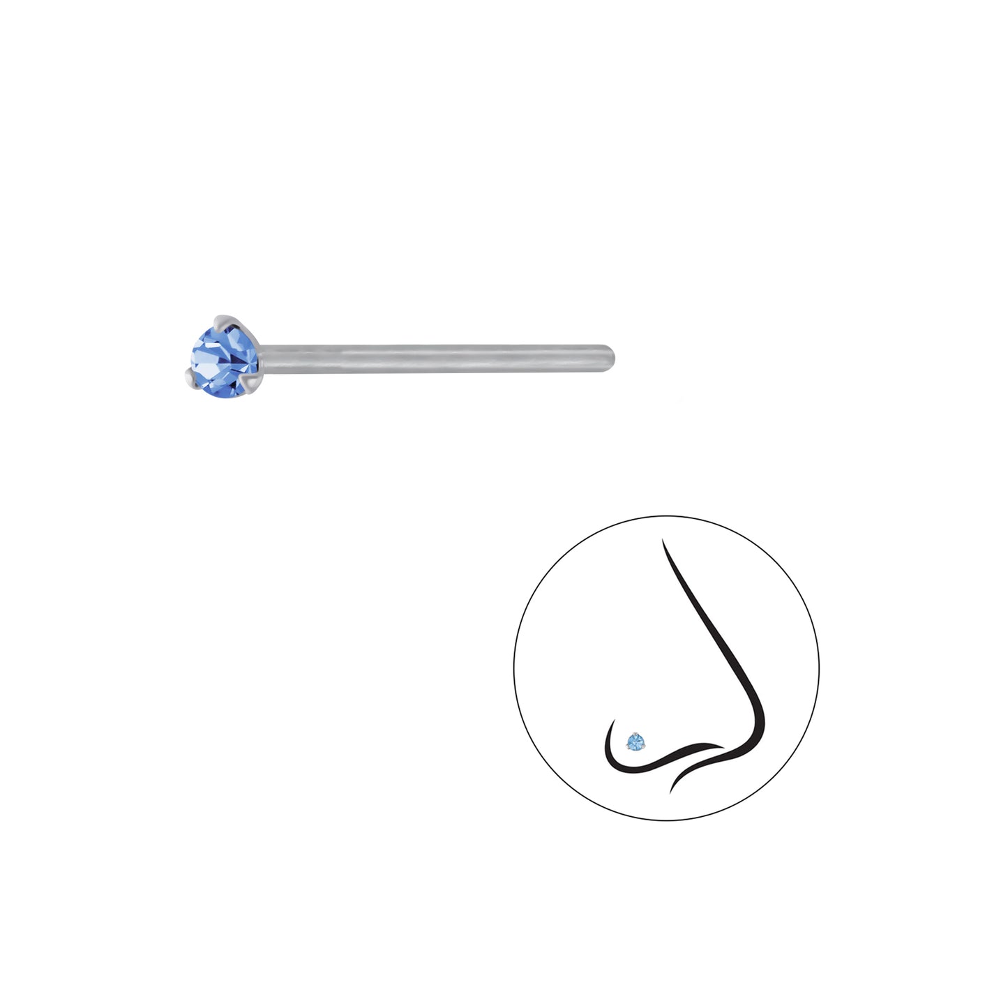 925 Sterling Silver Round Crystal Nose Stud - 1.5mm