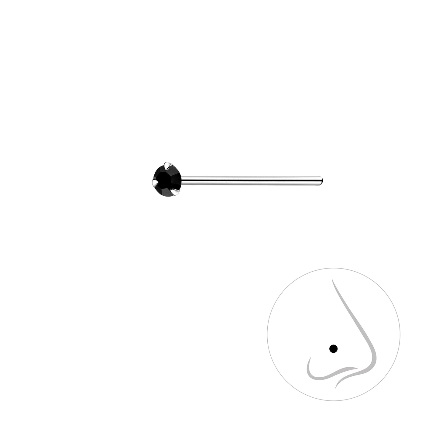 925 Sterling Silver Round Crystal Nose Stud - 2mm