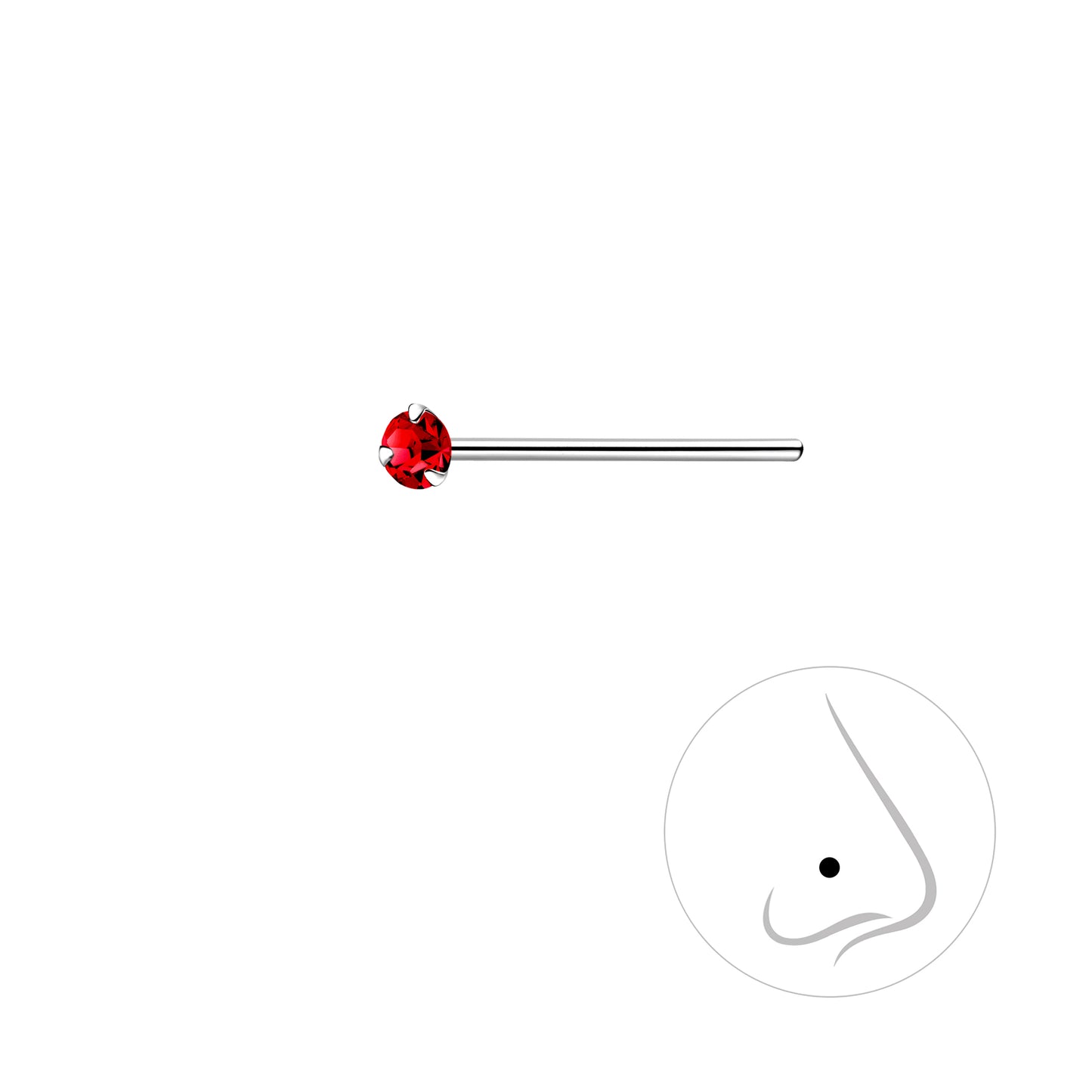 925 Sterling Silver Round Crystal Nose Stud - 2mm