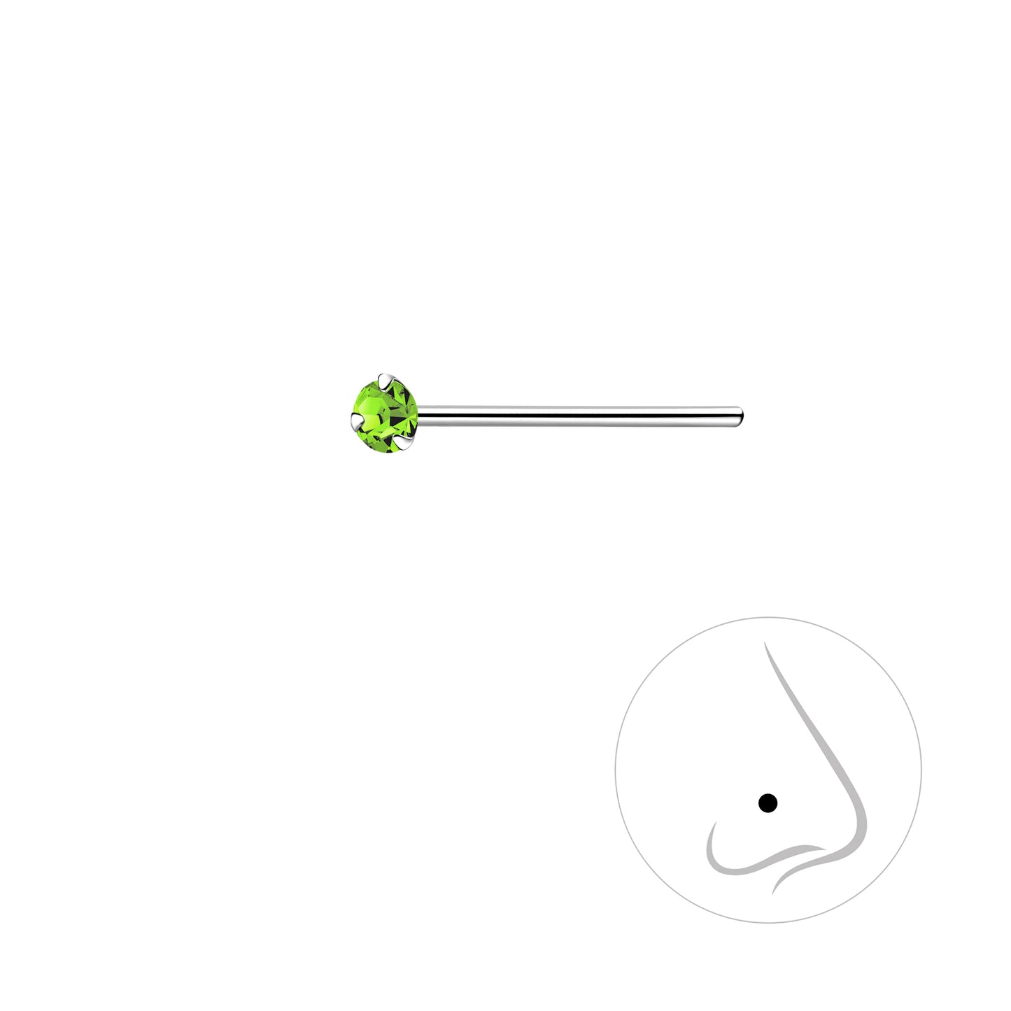925 Sterling Silver Round Crystal Nose Stud - 2mm