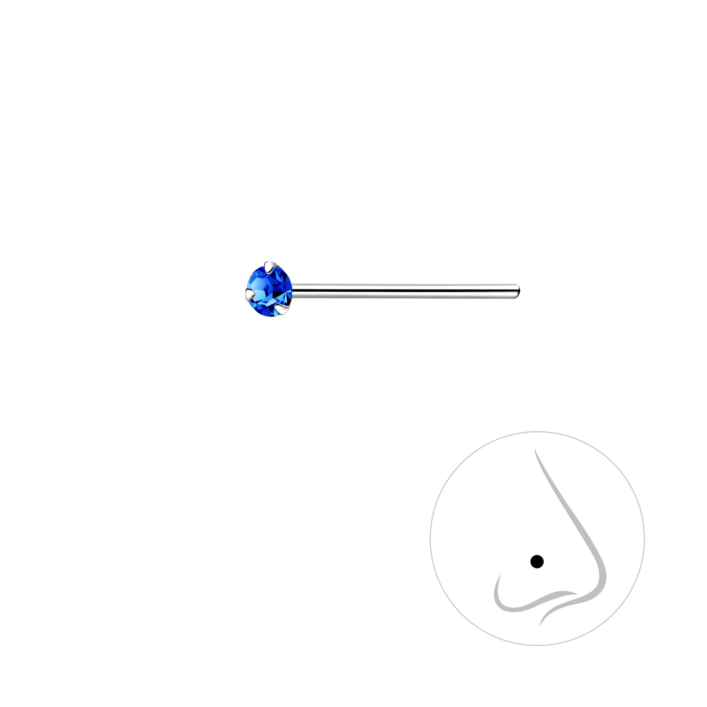 925 Sterling Silver Round Crystal Nose Stud - 2mm
