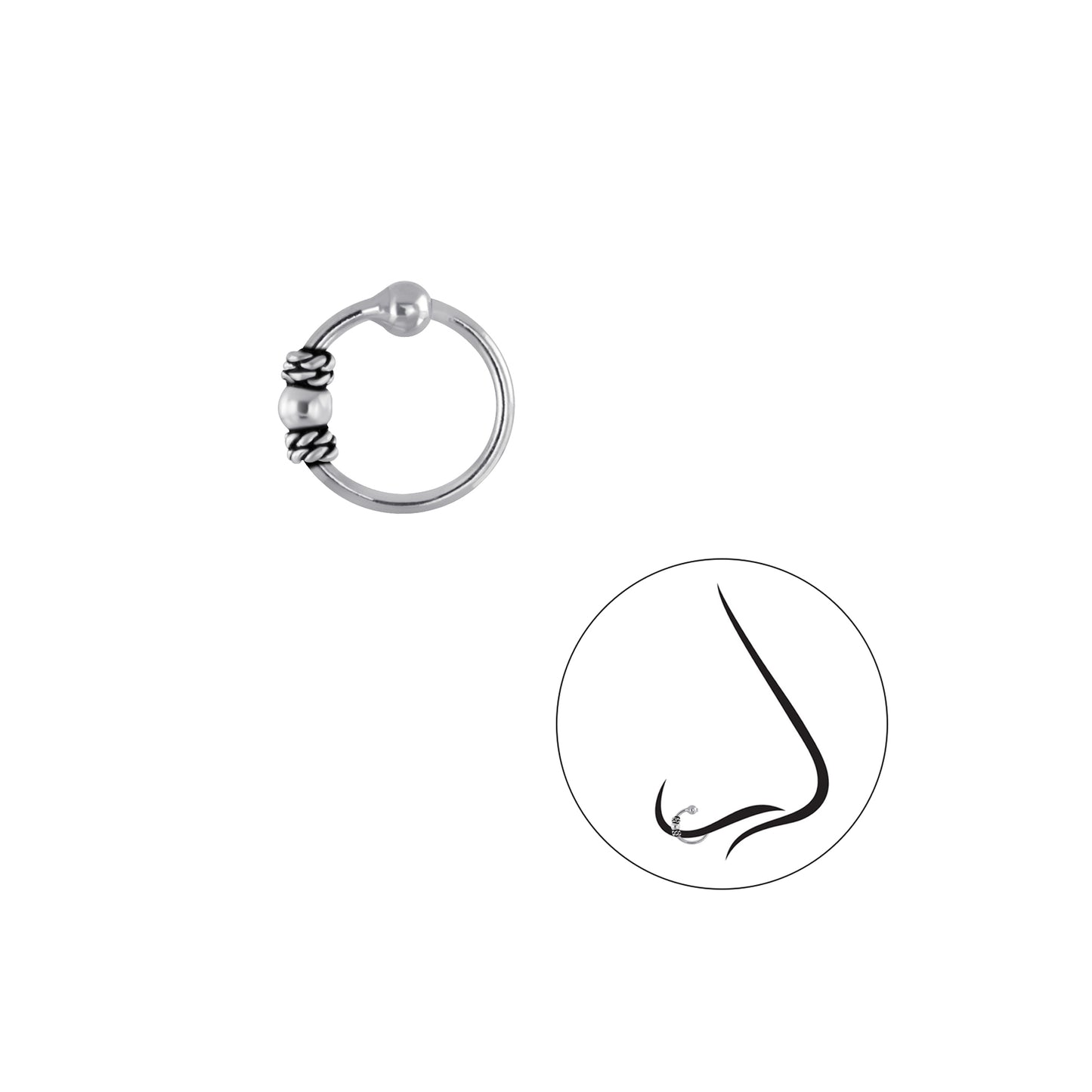 925 Sterling Silver Nose-Ear Bali Ball Closure Ring