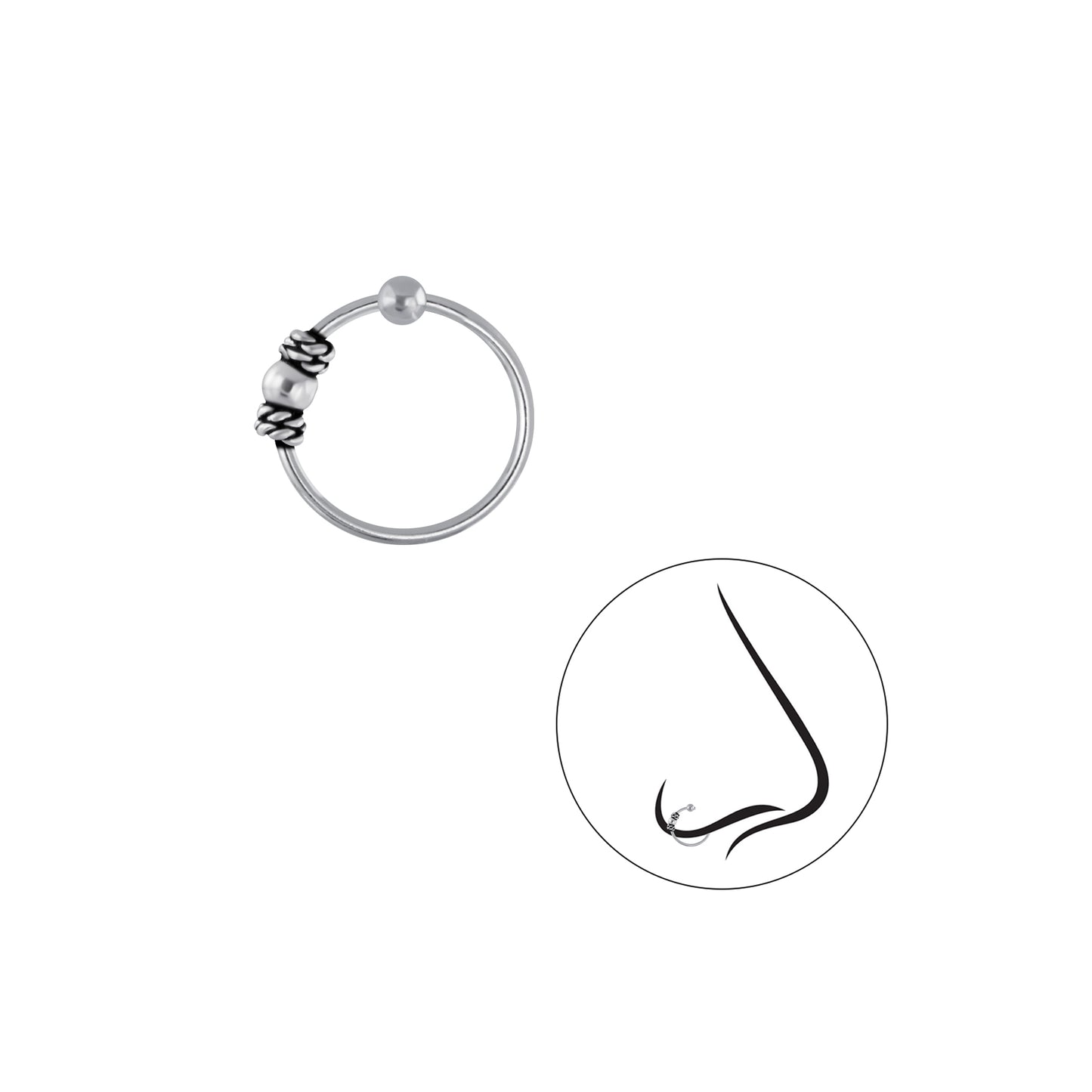 925 Sterling Silver Nose-Ear Bali Ball Closure Ring