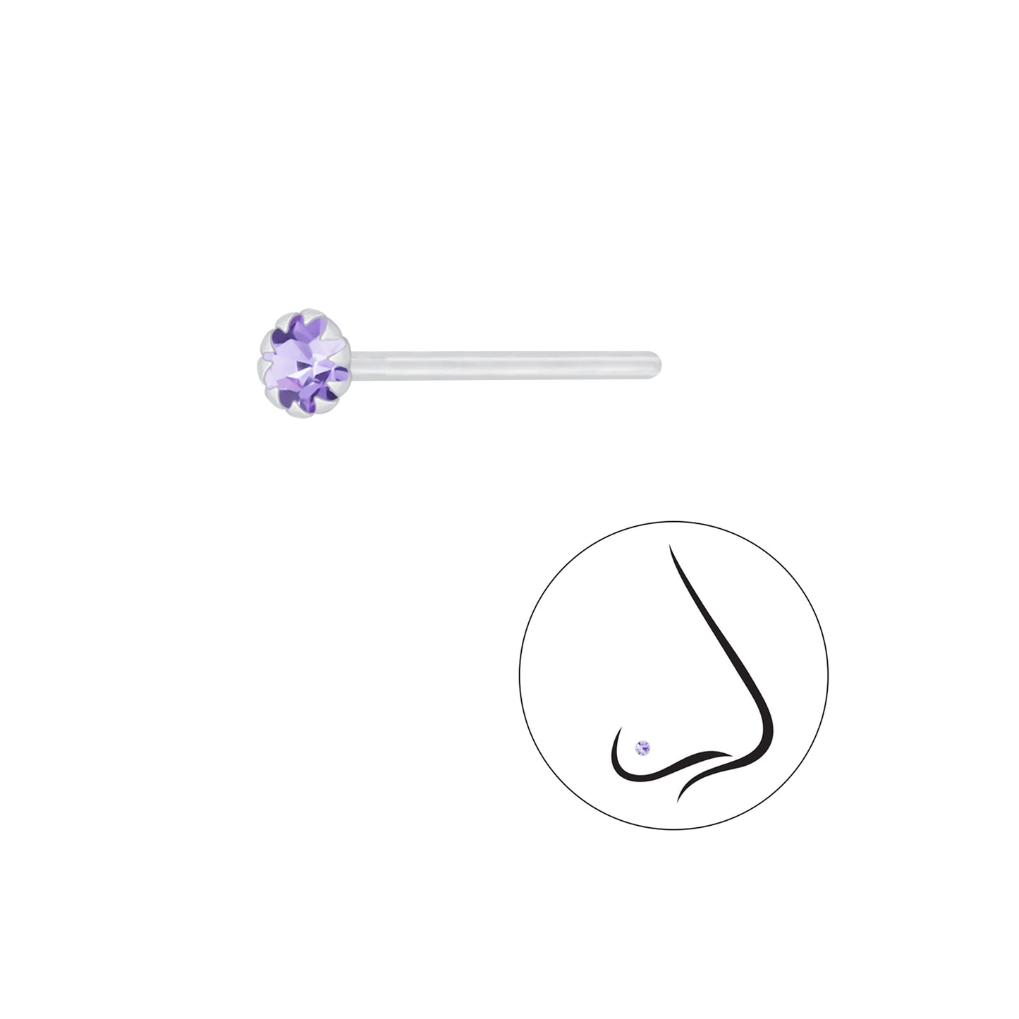 925 Sterling Silver Round Crystal Nose Stud - 2.5mm