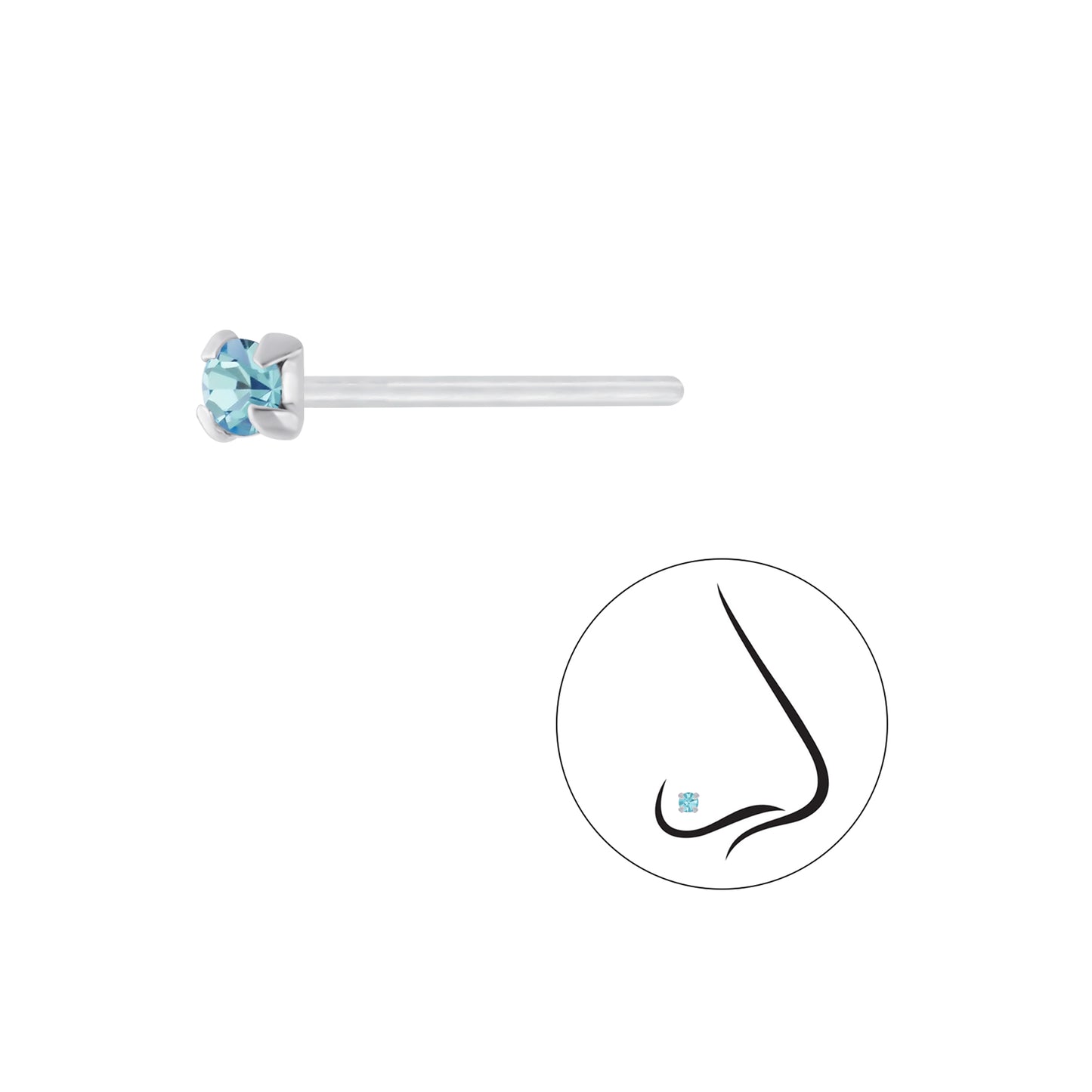925 Sterling Silver Round Crystal Nose Stud - 2.5mm