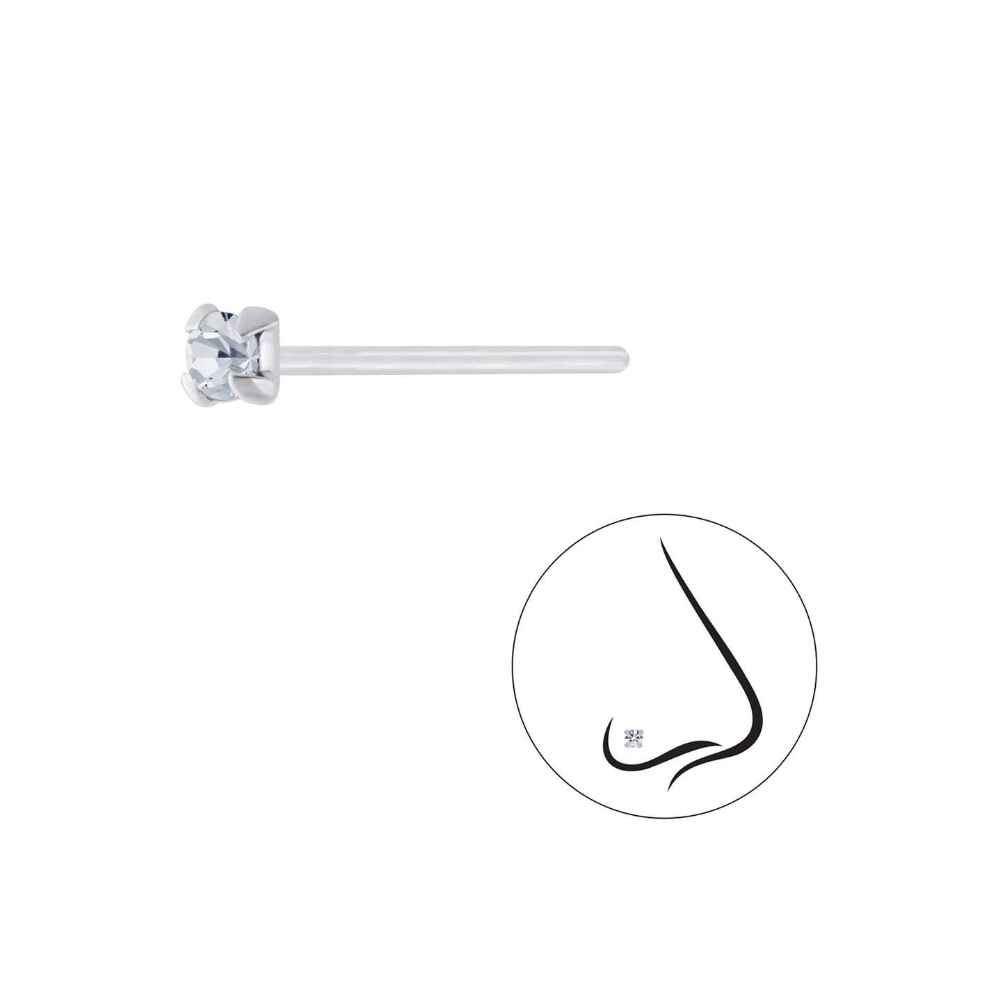 925 Sterling Silver Round Crystal Nose Stud - 2.5mm