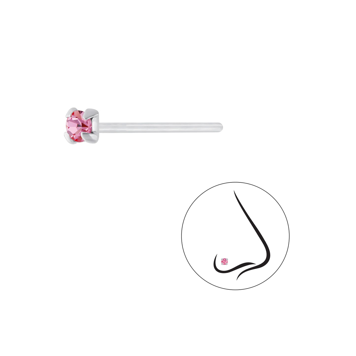 925 Sterling Silver Round Crystal Nose Stud - 2.5mm