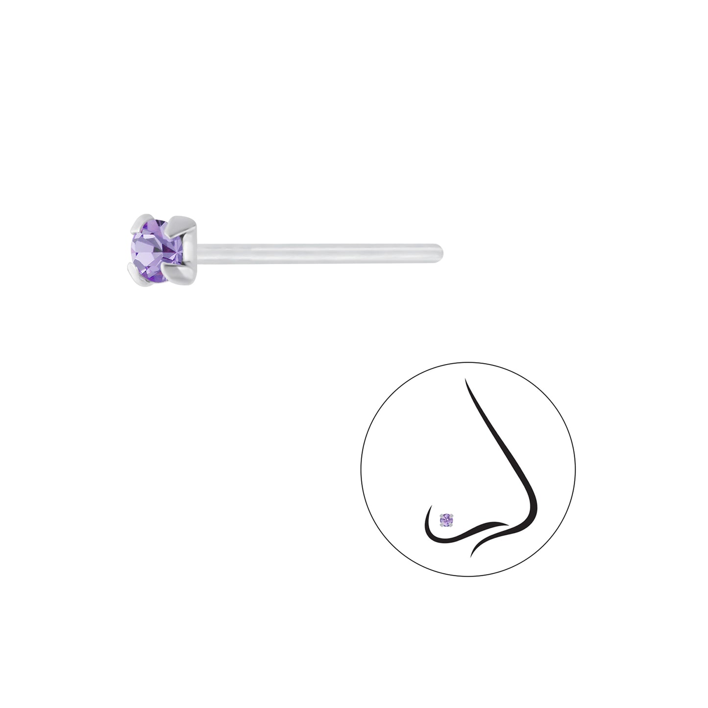 925 Sterling Silver Round Crystal Nose Stud - 2.5mm
