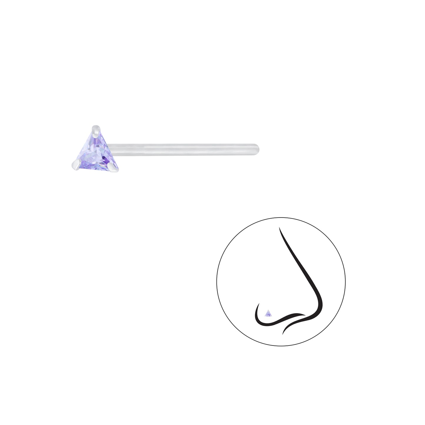 925 Sterling Silver Triangle Cubic Zirconia Nose Stud - 3mm