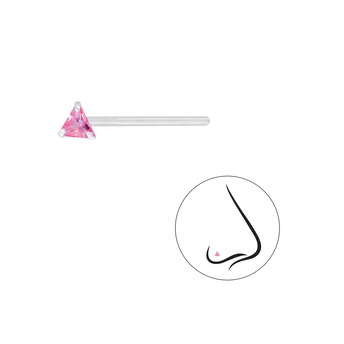 925 Sterling Silver Triangle Cubic Zirconia Nose Stud - 3mm