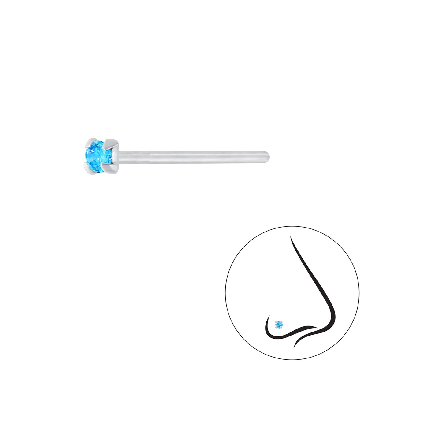 925 Sterling Silver Round Cubic Zirconia Nose Stud - 1.5mm