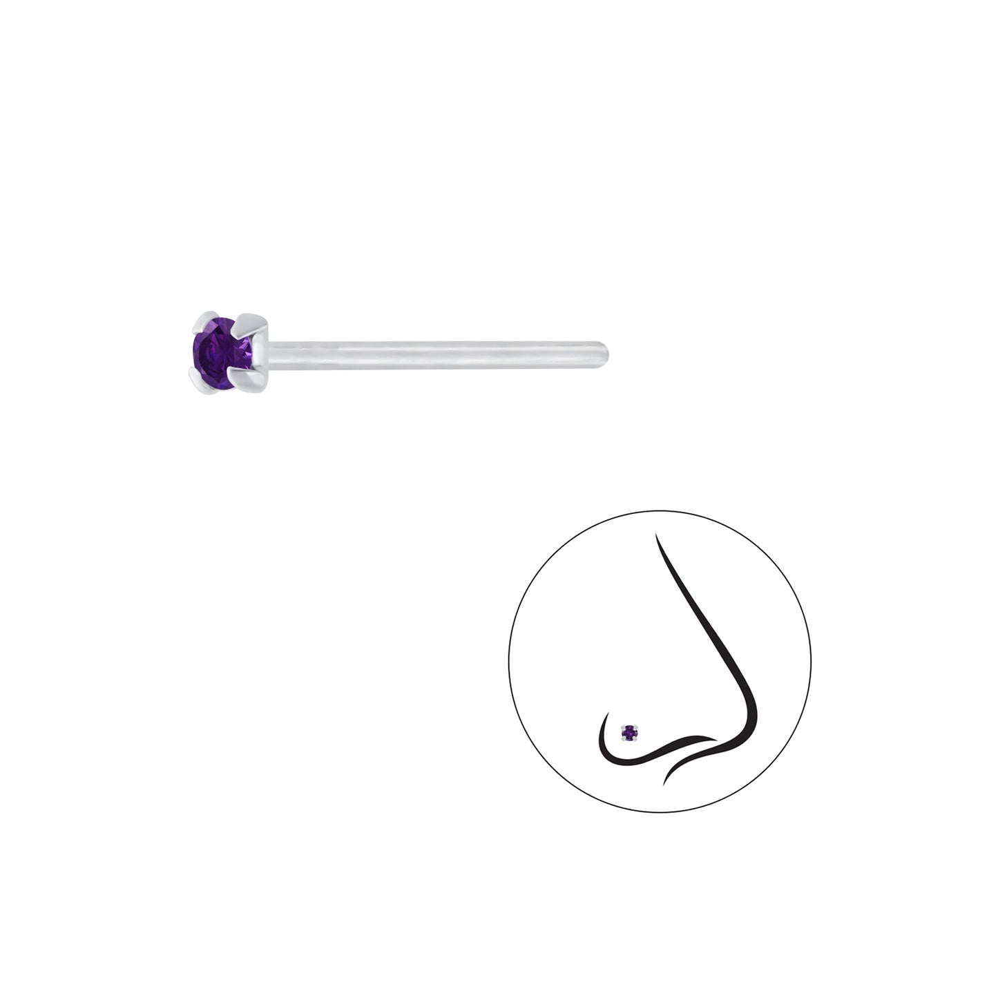 925 Sterling Silver Round Cubic Zirconia Nose Stud - 1.5mm
