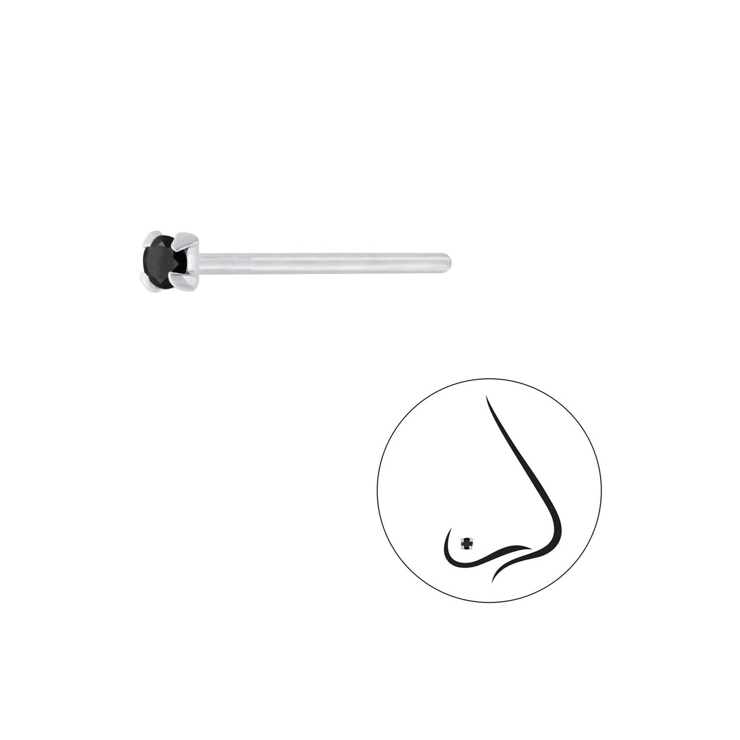 925 Sterling Silver Round Cubic Zirconia Nose Stud - 1.5mm