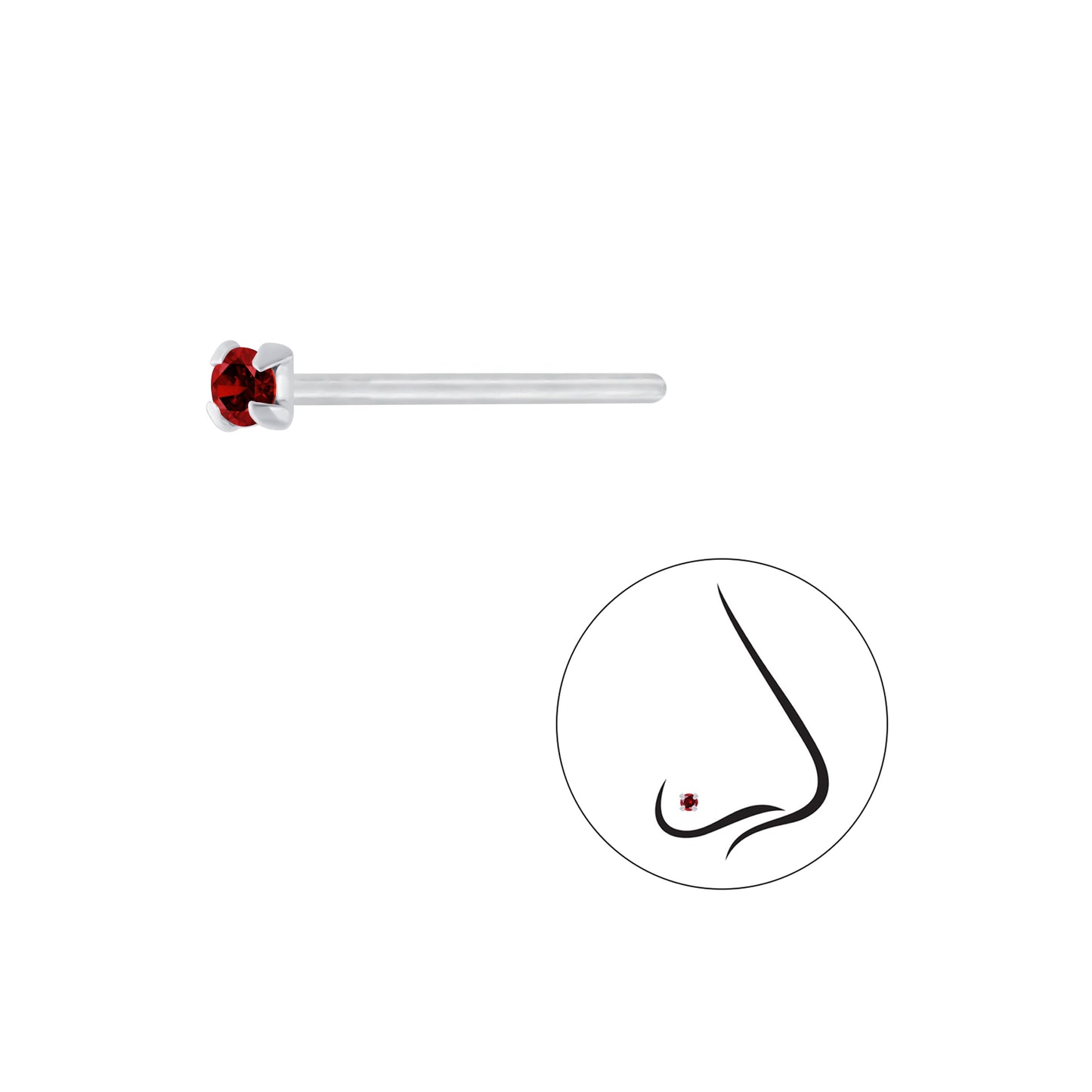 925 Sterling Silver Round Cubic Zirconia Nose Stud - 1.5mm