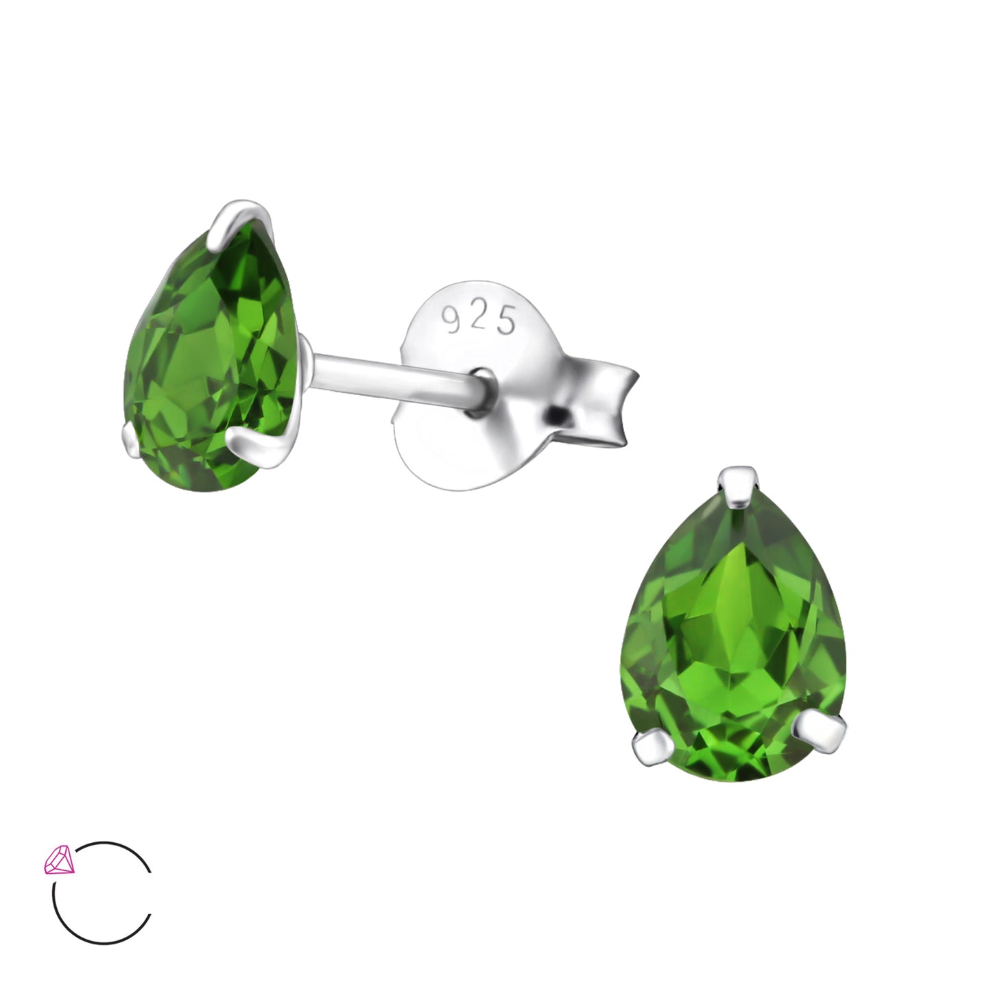 925 Sterling Silver Pear Ear Studs with Genuine European Crystals