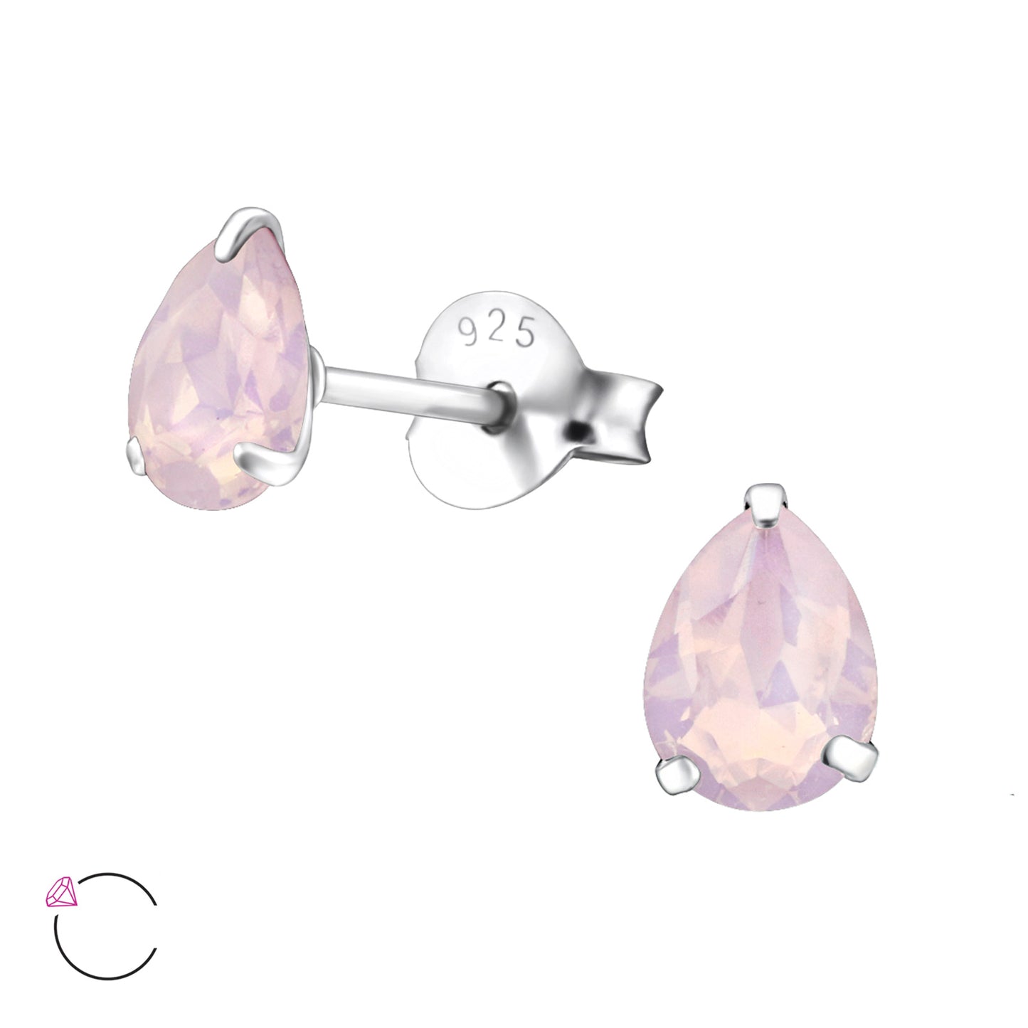 925 Sterling Silver Pear Ear Studs with Genuine European Crystals