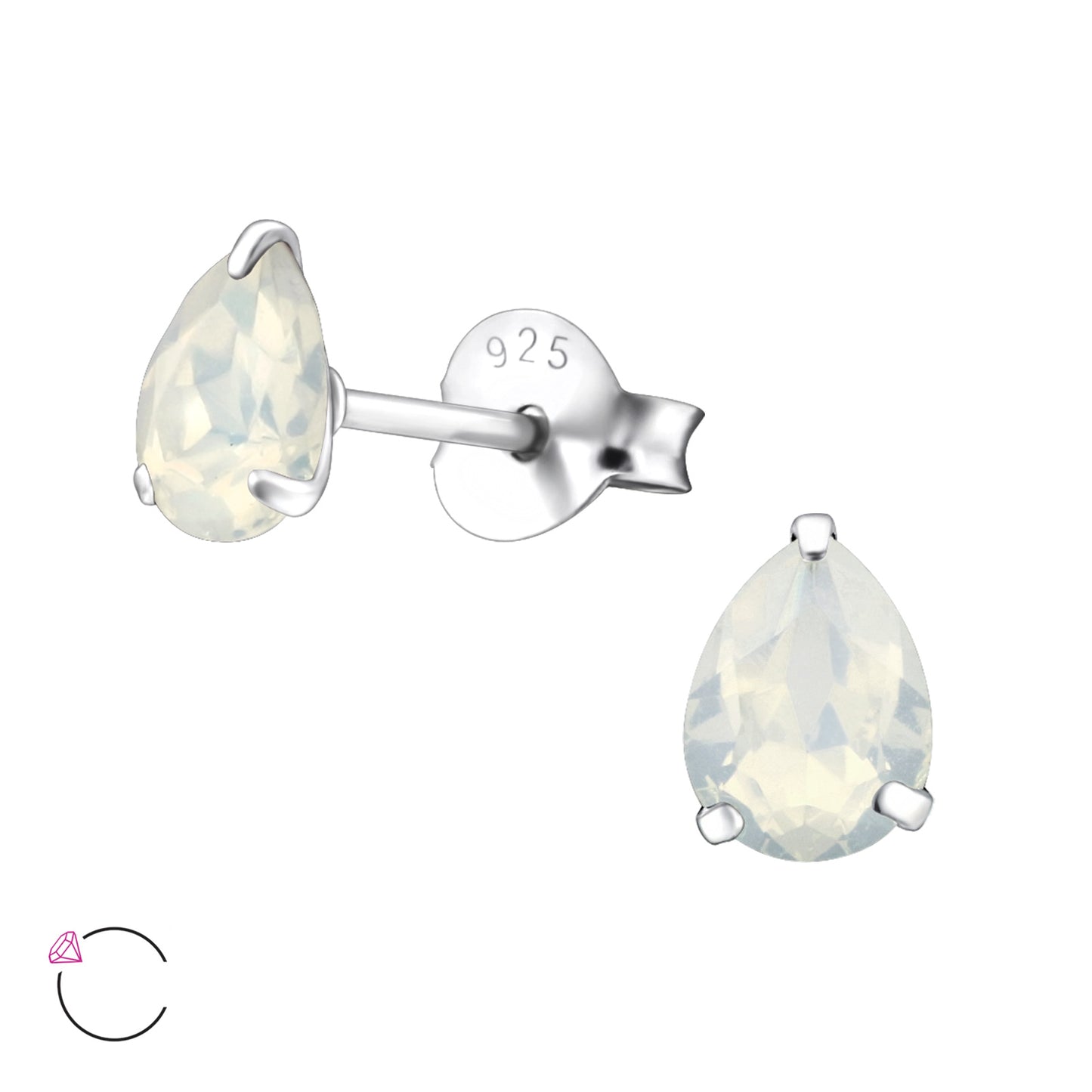 925 Sterling Silver Pear Ear Studs with Genuine European Crystals