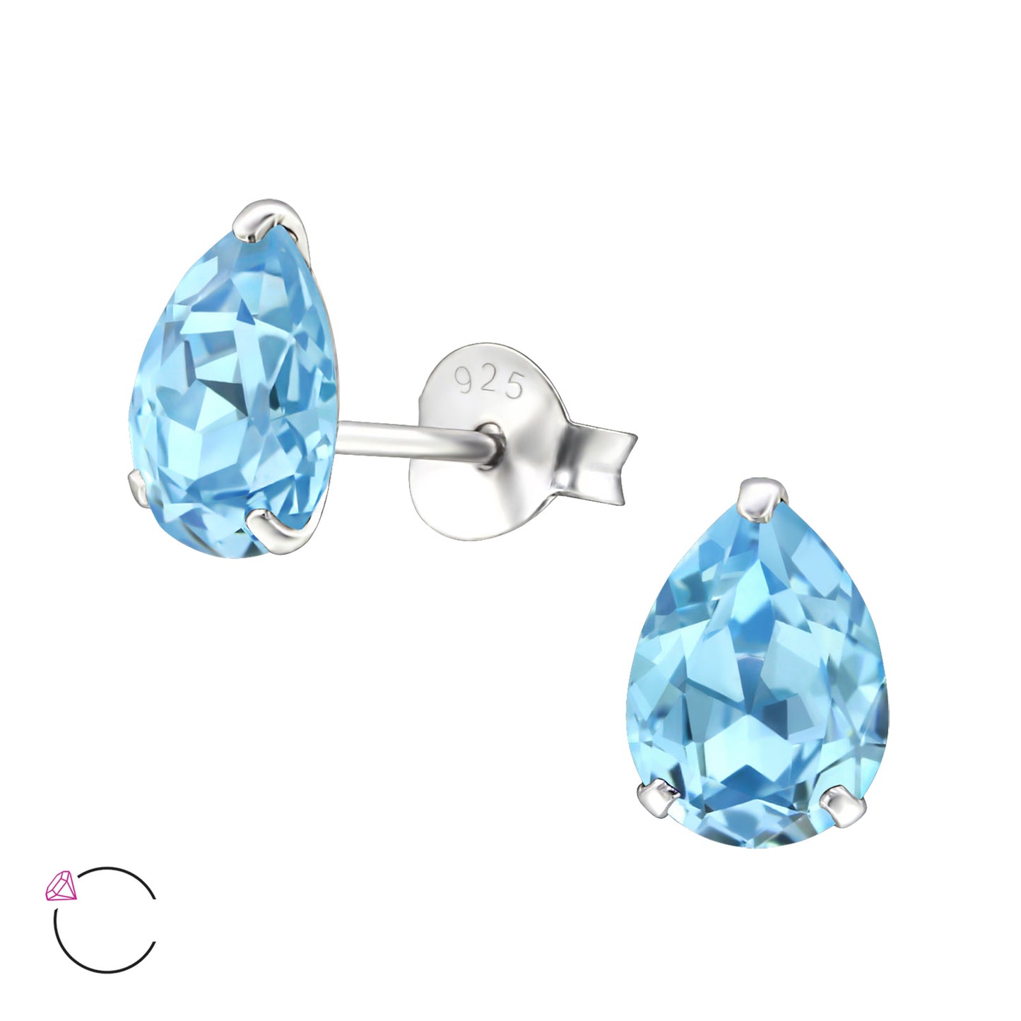 925 Sterling Silver Pear Ear Studs with Genuine European Crystals