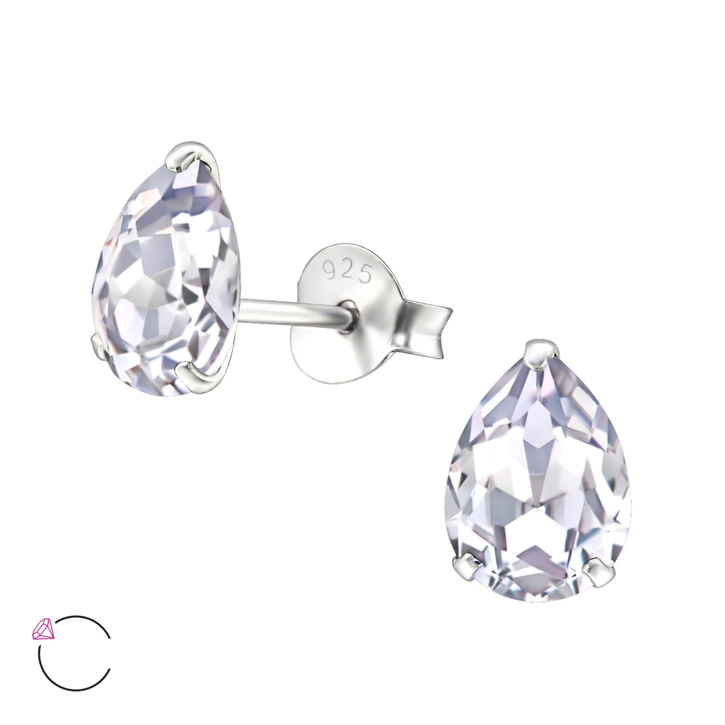925 Sterling Silver Pear Ear Studs with Genuine European Crystals