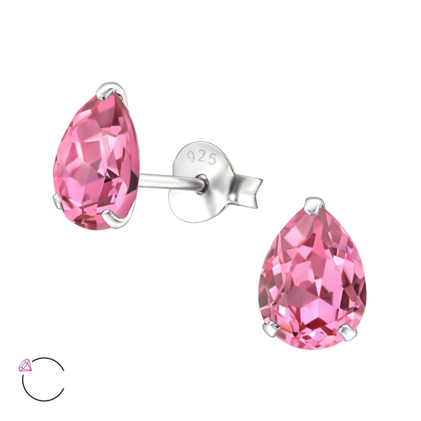 925 Sterling Silver Pear Ear Studs with Genuine European Crystals