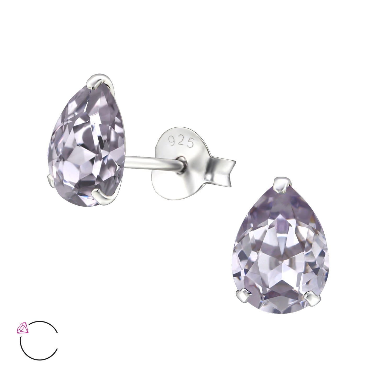 925 Sterling Silver Pear Ear Studs with Genuine European Crystals