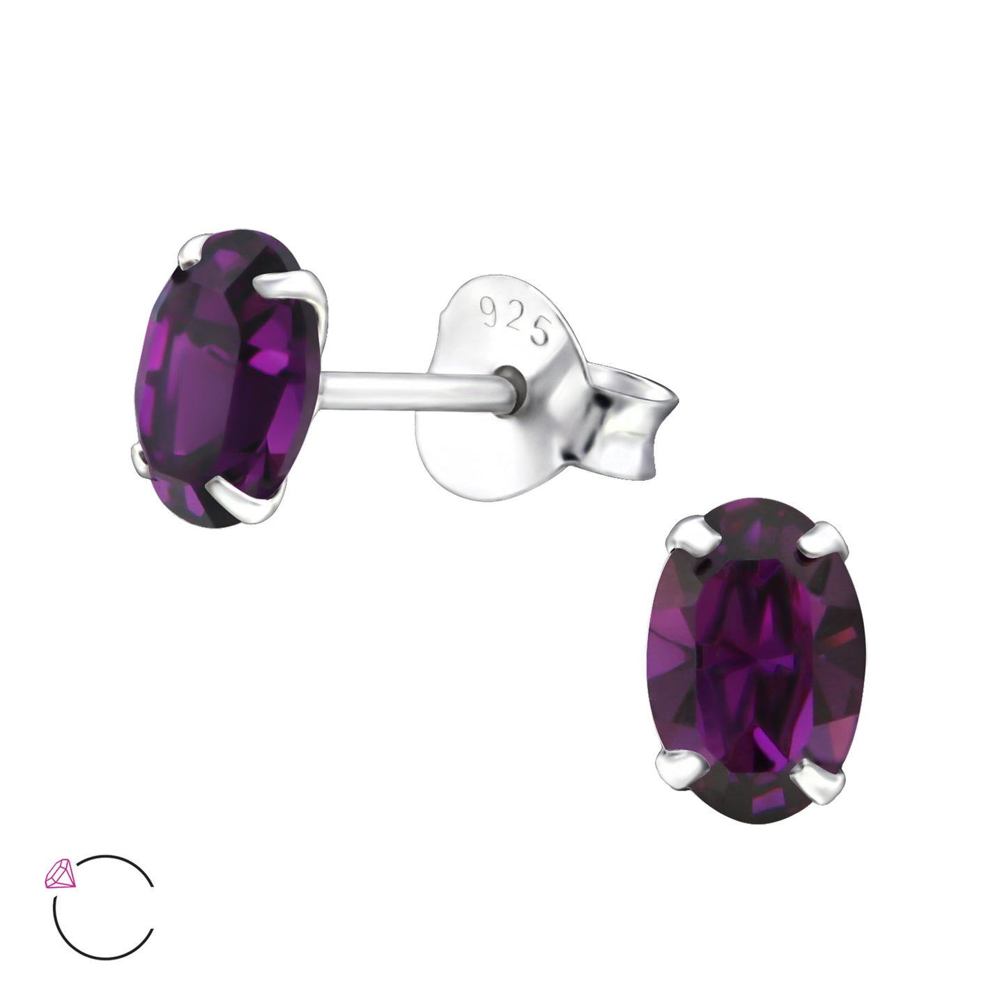 925 Sterling Silver Oval Ear Studs with Genuine European Crystals