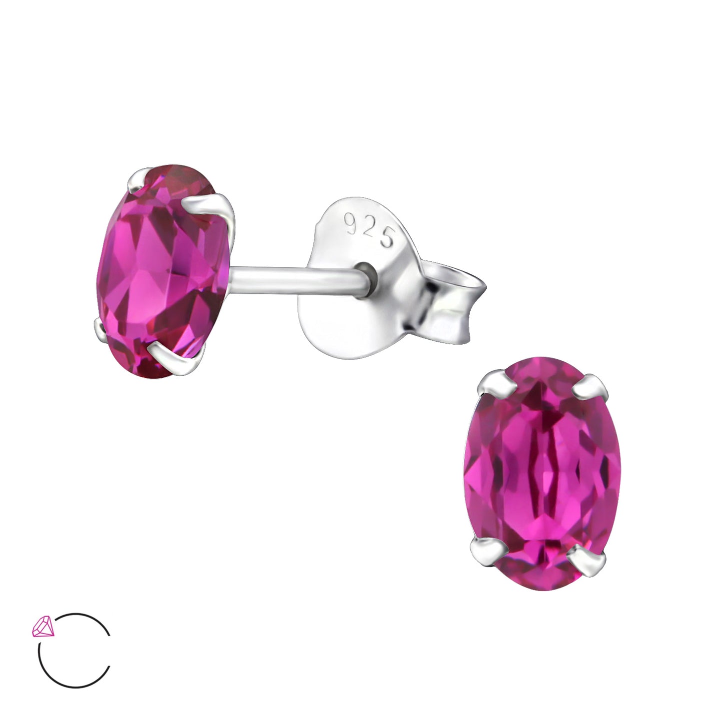 925 Sterling Silver Oval Ear Studs with Genuine European Crystals