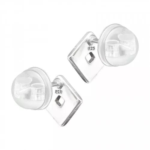 Premium Silver Square Ear Studs with Crystal and Epoxy