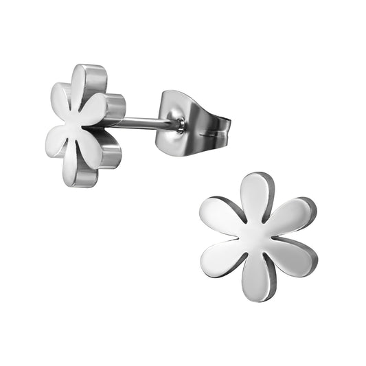 High Polish Surgical Steel Flower Ear Studs